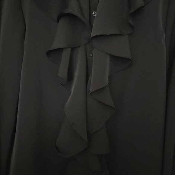 Black Ruffle Front Poets Blouse - Picture 2 of 5